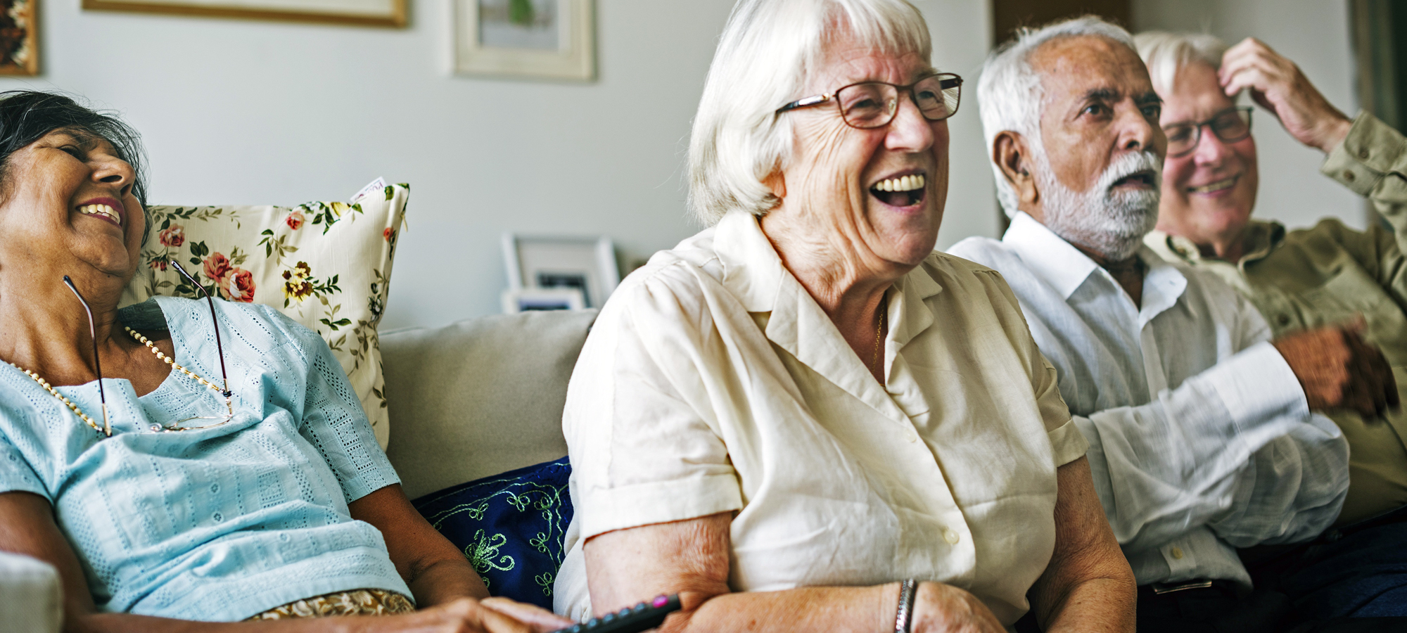 Happy residents in care home setting